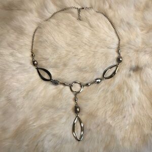Lia Sophia Y Necklace Silvertone Beaded Hammered